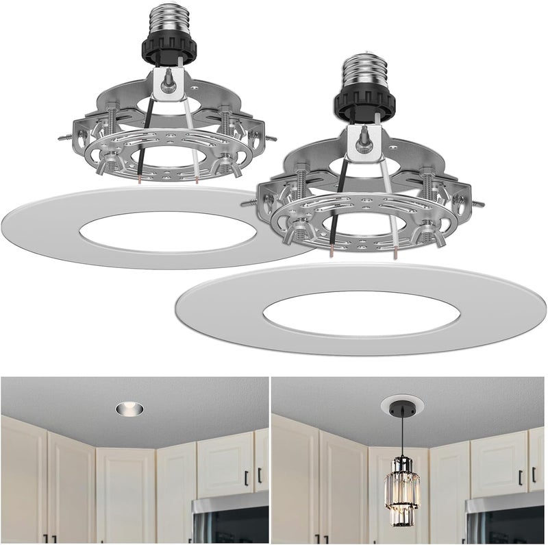 YIIZON 5 and 6 inch Recessed Can Light Conversion Kit, Ceiling Light Fixture Upgrade, Pendant & Hanging, 7¾ Inch Flat Steel Ceiling Medallion, White Finish 2 Packs - Image 1